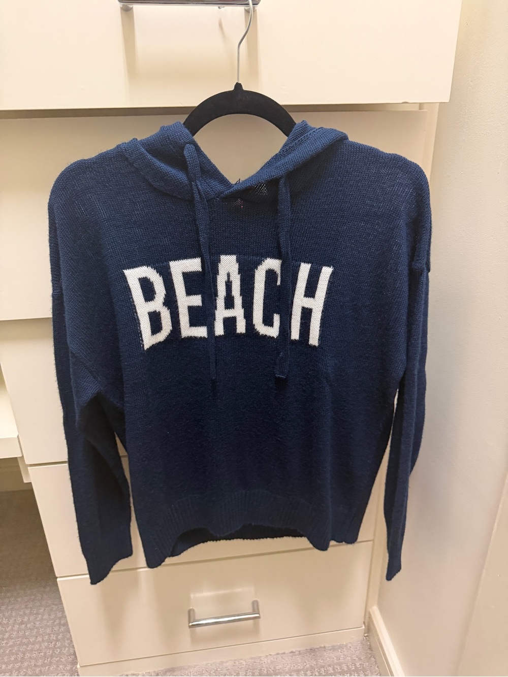 Navy 'BEACH' Hooded Sweater small